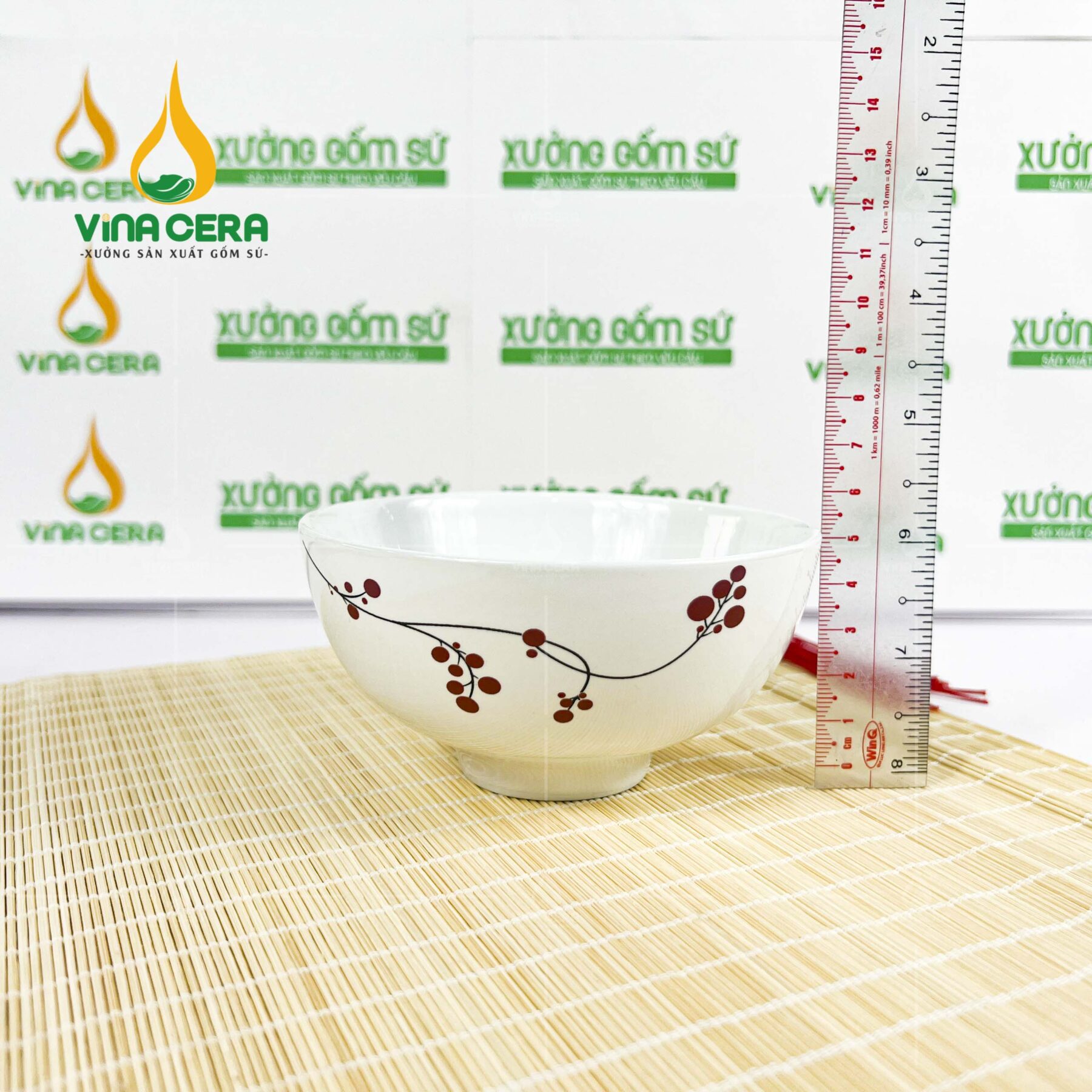 Chén Cơm Sứ Trắng Vẽ Hoa Đào - SVN BC 13052405 Chén cơm sứ trắng vẽ hoa đào