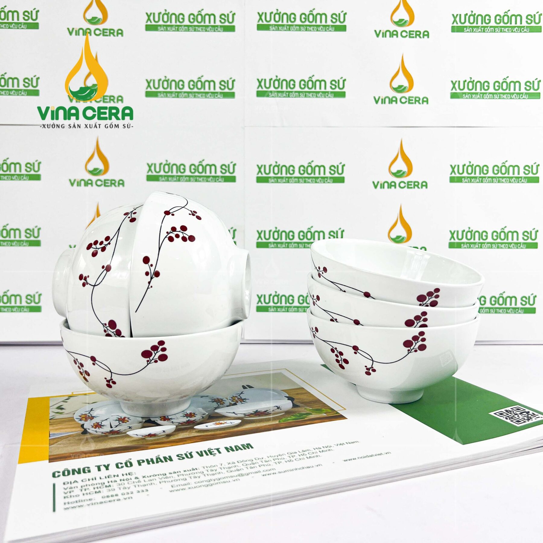 Chén Cơm Sứ Trắng Vẽ Hoa Đào - SVN BC 13052405 Chén cơm sứ trắng vẽ hoa đào