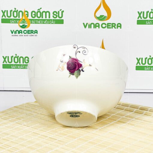 Chén cơm sứ trắng vẽ hoa hồng