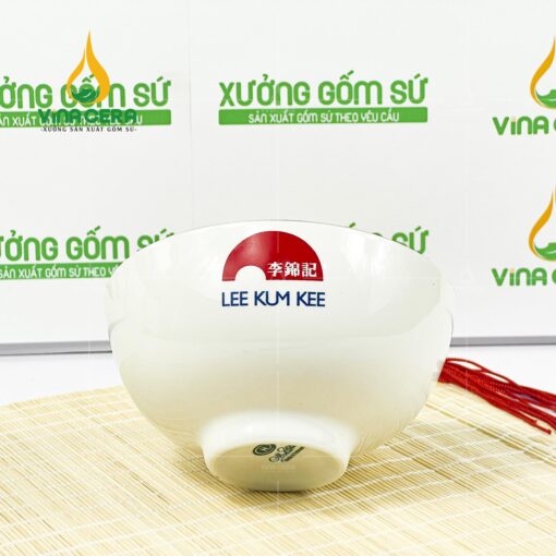 Chén cơm sứ tráng viền vàng kim in logo