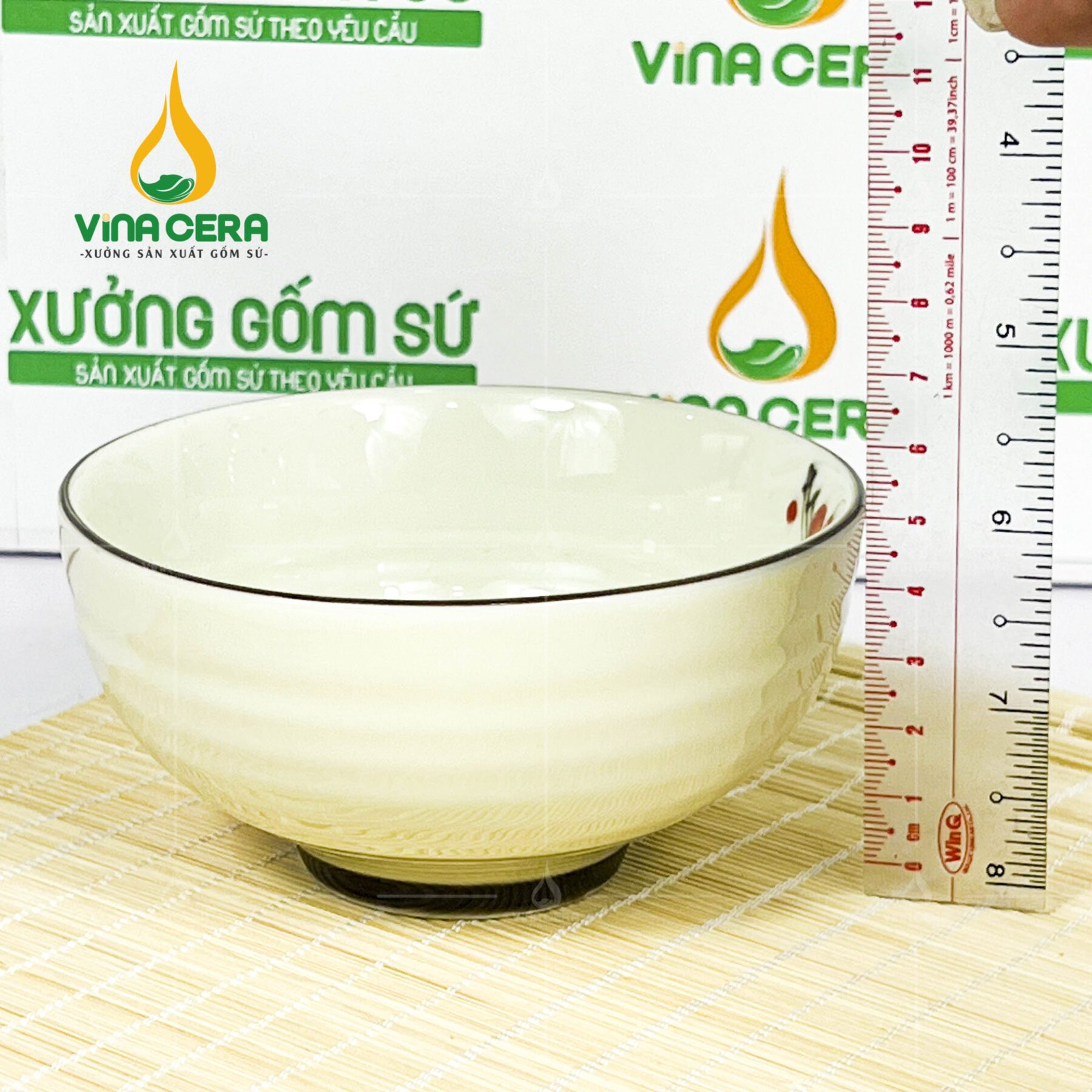 Chén Cơm Sứ Men Kem Vẽ Hoa Đào Đỏ- SVN BC 14052404 Chén cơm sứ trắng vẽ hoa đào đỏ