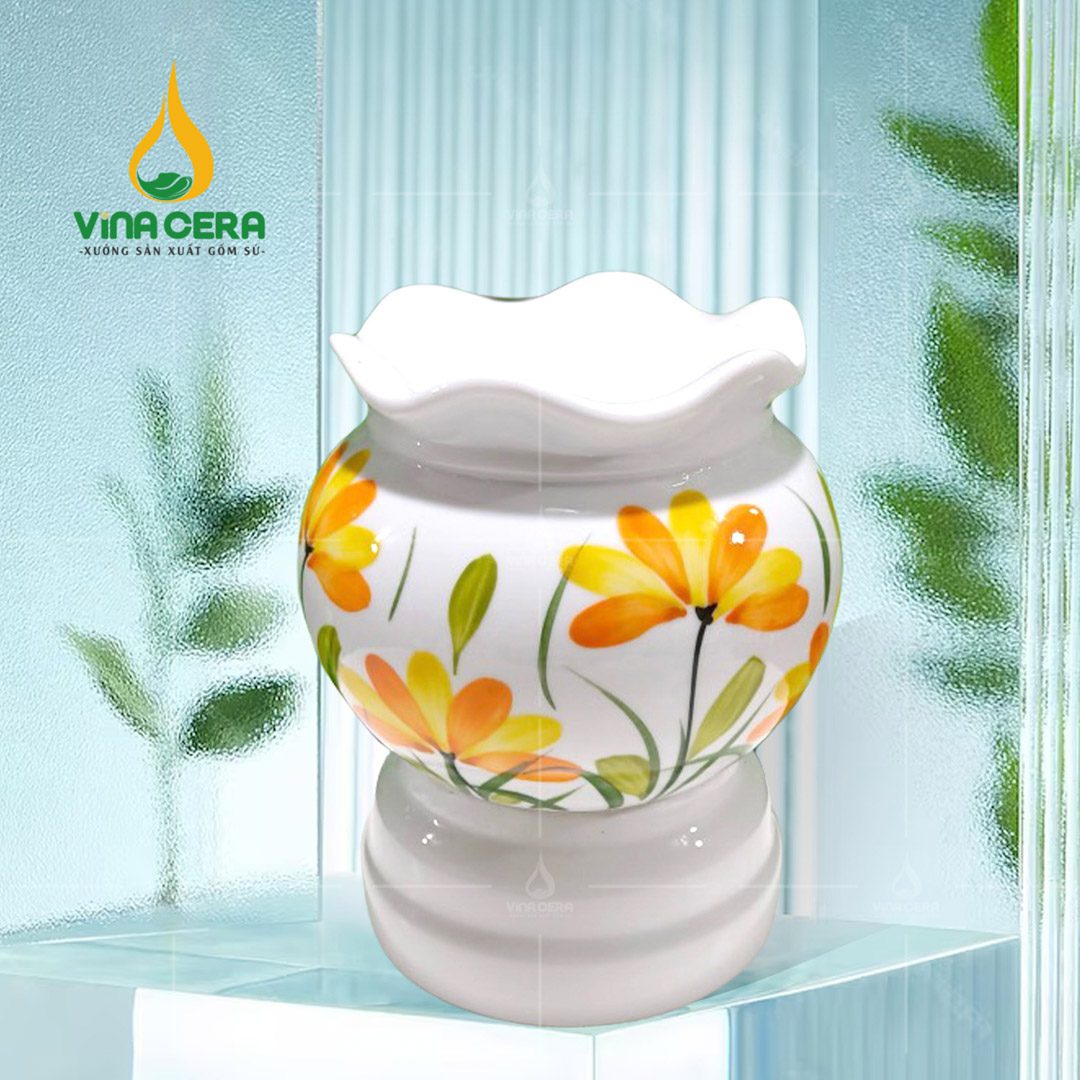 Đèn xông tinh dầu cổ loe vẽ hoa