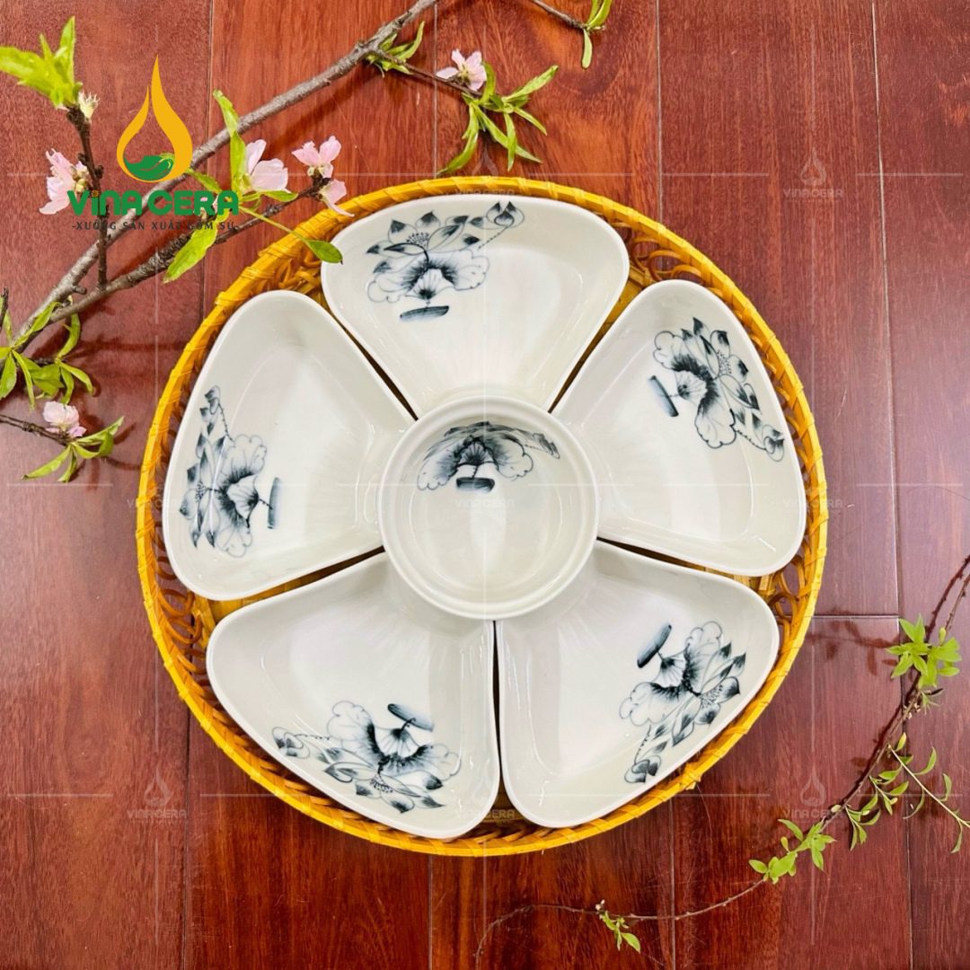 khay mứt sứ Bát tràng cao cấp hoa mặt trời (1)