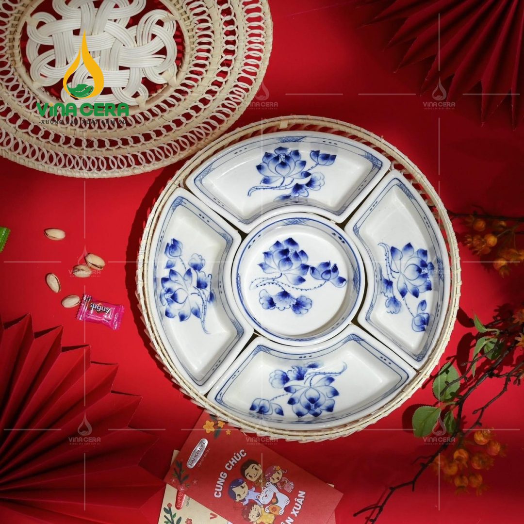 khay mứt sứ Bát tràng cao cấp hoa mặt trời (1)