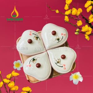 Xưởng Sản Xuất Cung Cấp Khay Đựng Mứt Tết Gốm Sứ Cao Cấp Khay mứt sứ trắng vẽ sen
