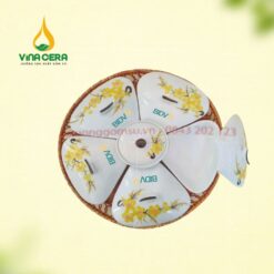 Khay mứt Tết sứ trắng hoa mai in logo