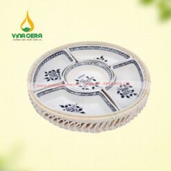 Khay mứt Tết sứ trắng in hoa hồng