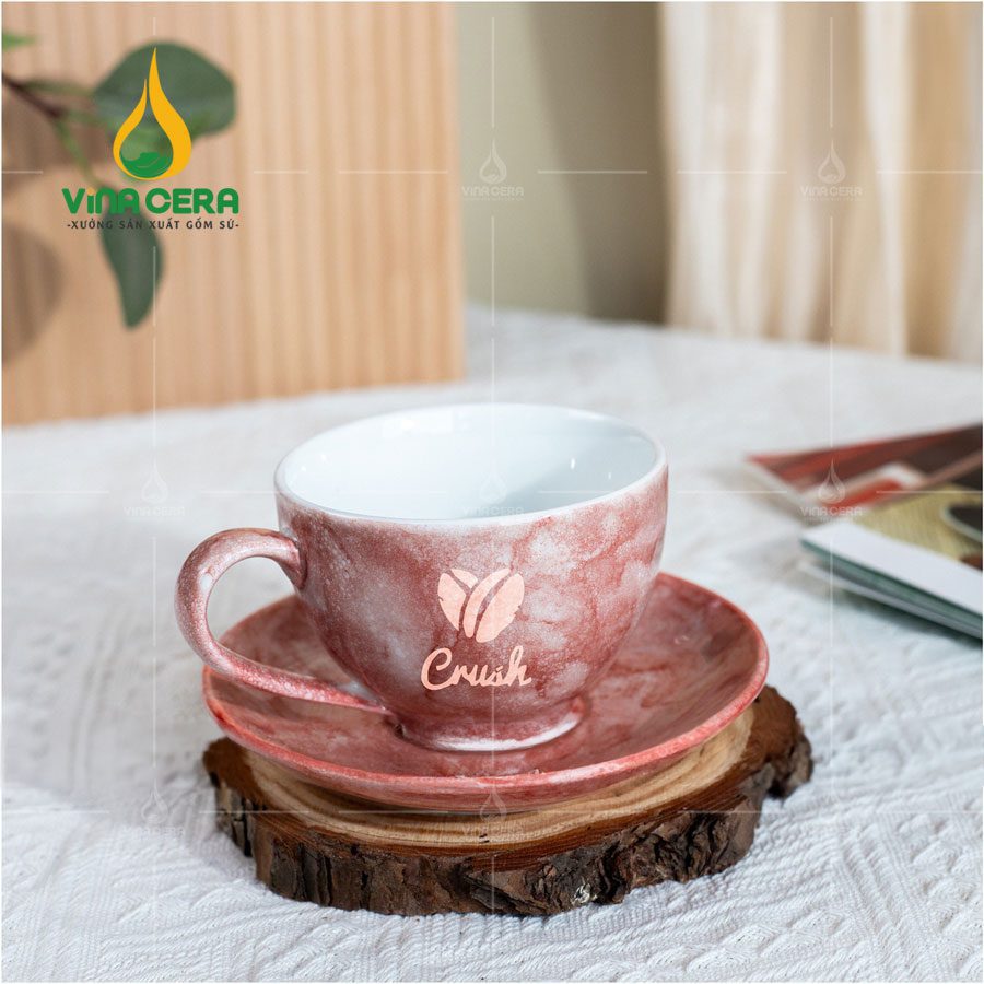 Ly Sứ Cà Phê Cappuccino Men Vân Đá - LS-026324 Ly sứ cà phê Cappuccino men vân đá