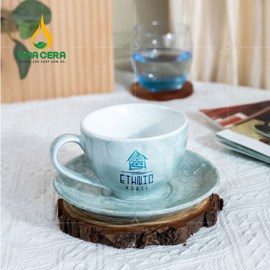 Ly Sứ Cà Phê Cappuccino Men Vân Đá - LS-026324 Ly sứ cà phê Cappuccino men vân đá