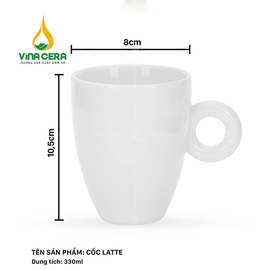 Ly Sứ Uống Cà Phê Quai Tròn 330ml - LS-0153124 Ly sứ trắng quai tròn 330ml