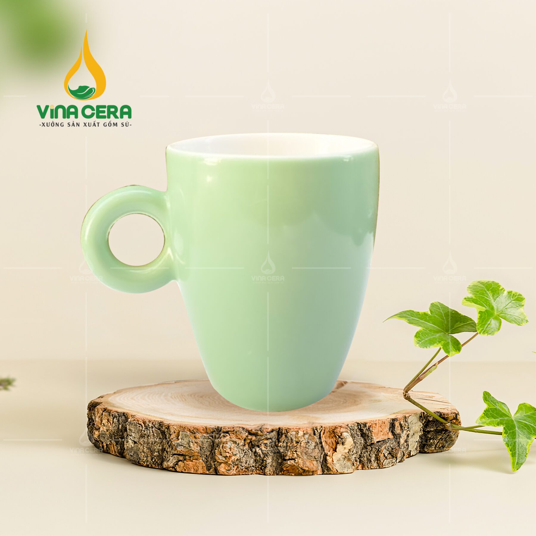 Ly Sứ Uống Cà Phê Quai Tròn 330ml - LS-0153124 Ly Sứ Trắng Quai Tròn 330ml