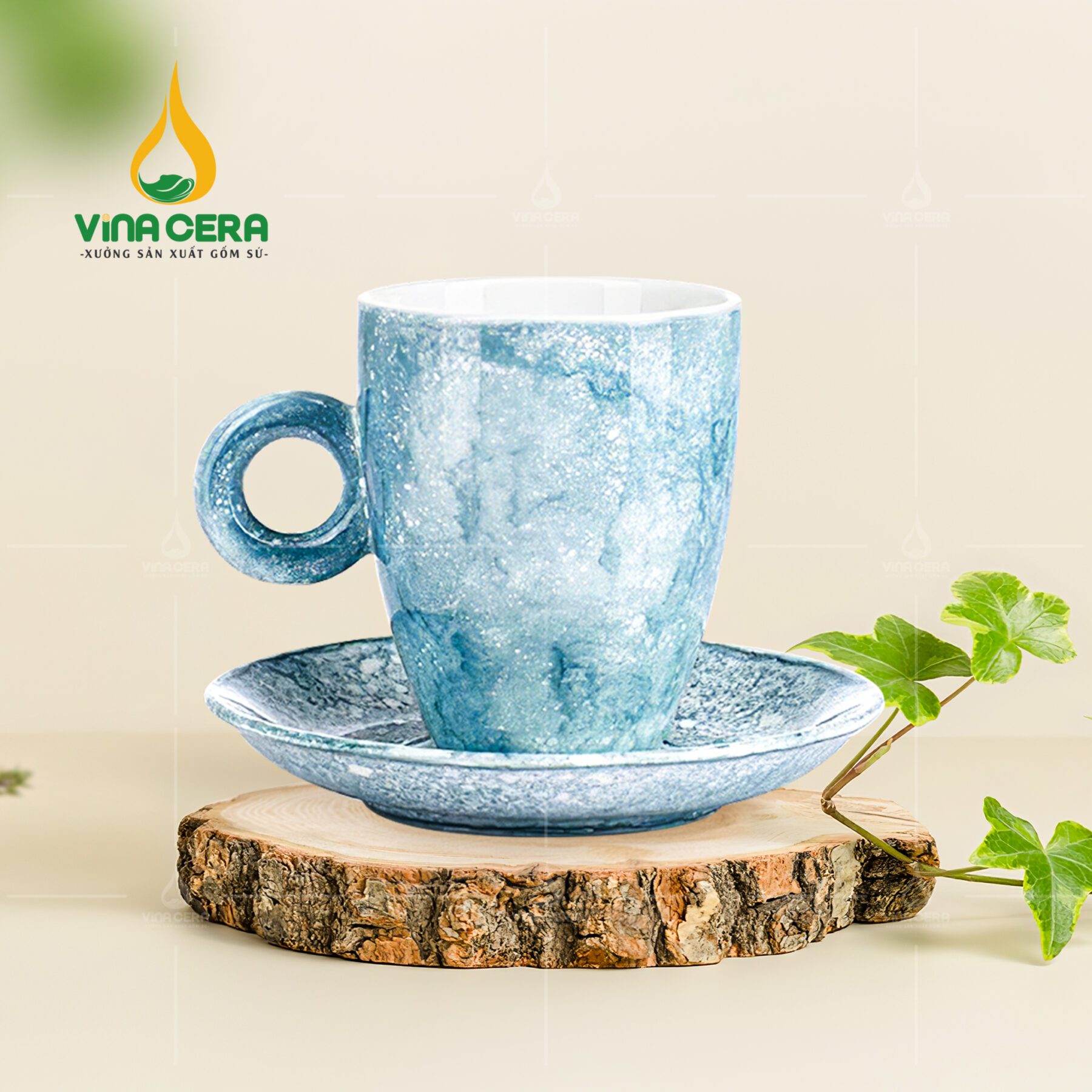 Ly Sứ Uống Cà Phê Quai Tròn 330ml - LS-0153124 Ly Sứ Trắng Quai Tròn 330ml