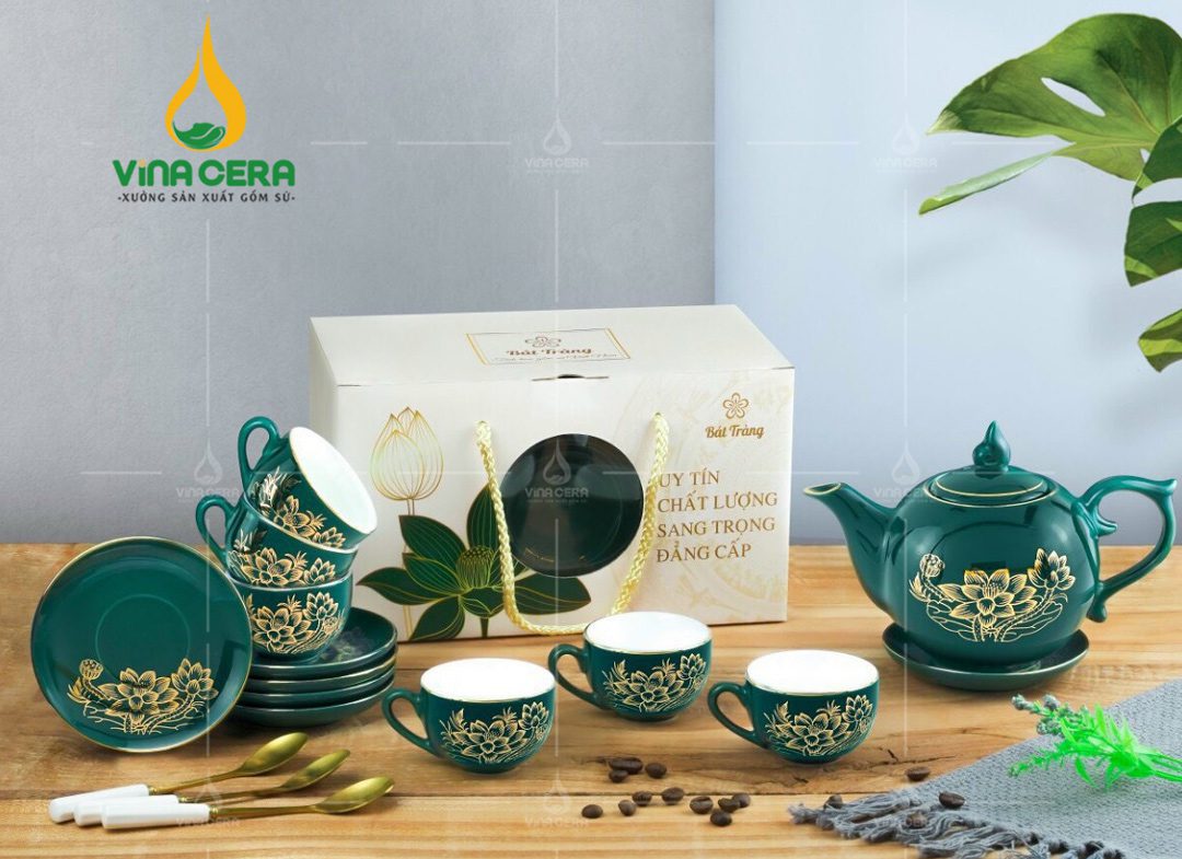 Top 10 Bộ Ấm Trà In Logo Quà Tặng Được Ưa Chuộng Nhất 2024 bo am tra su men xanh ngoc ve sen vang