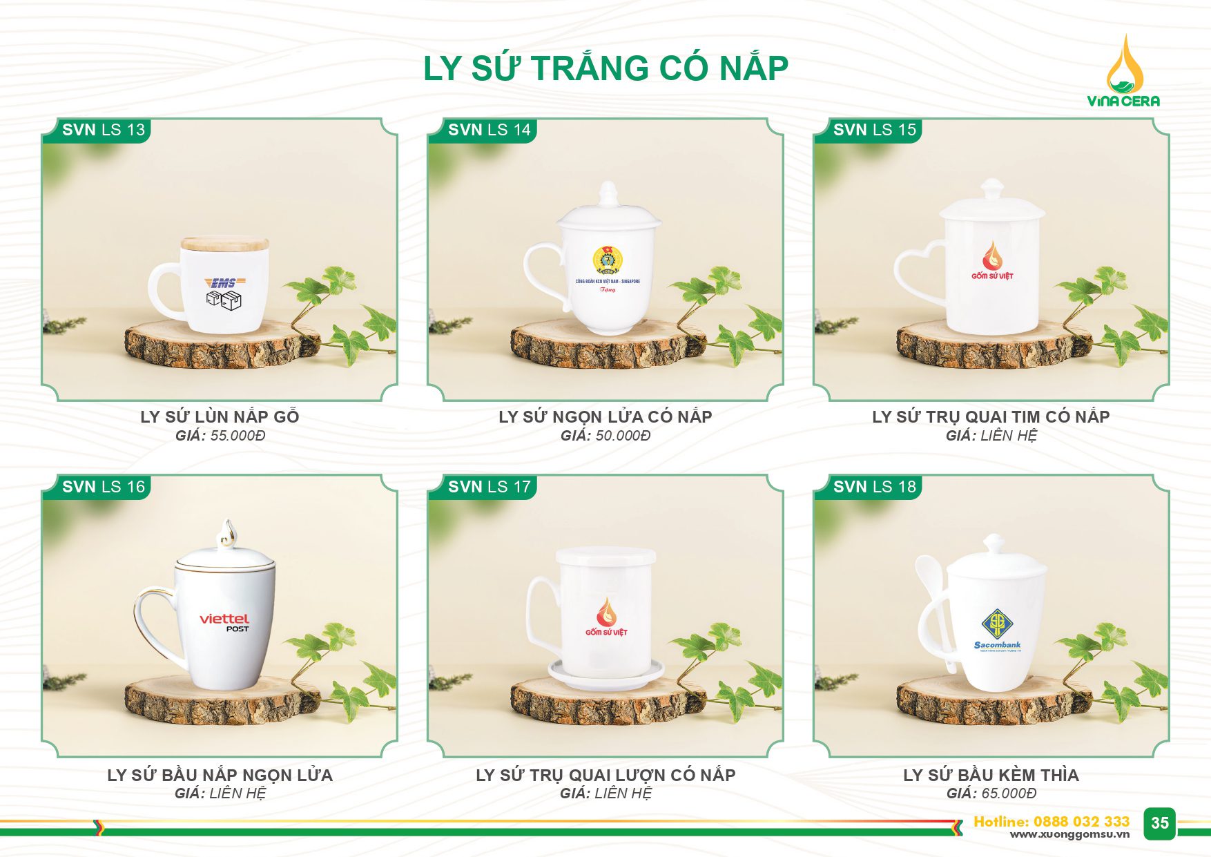Catalog và Báo giá Ly sứ trắng có nắp