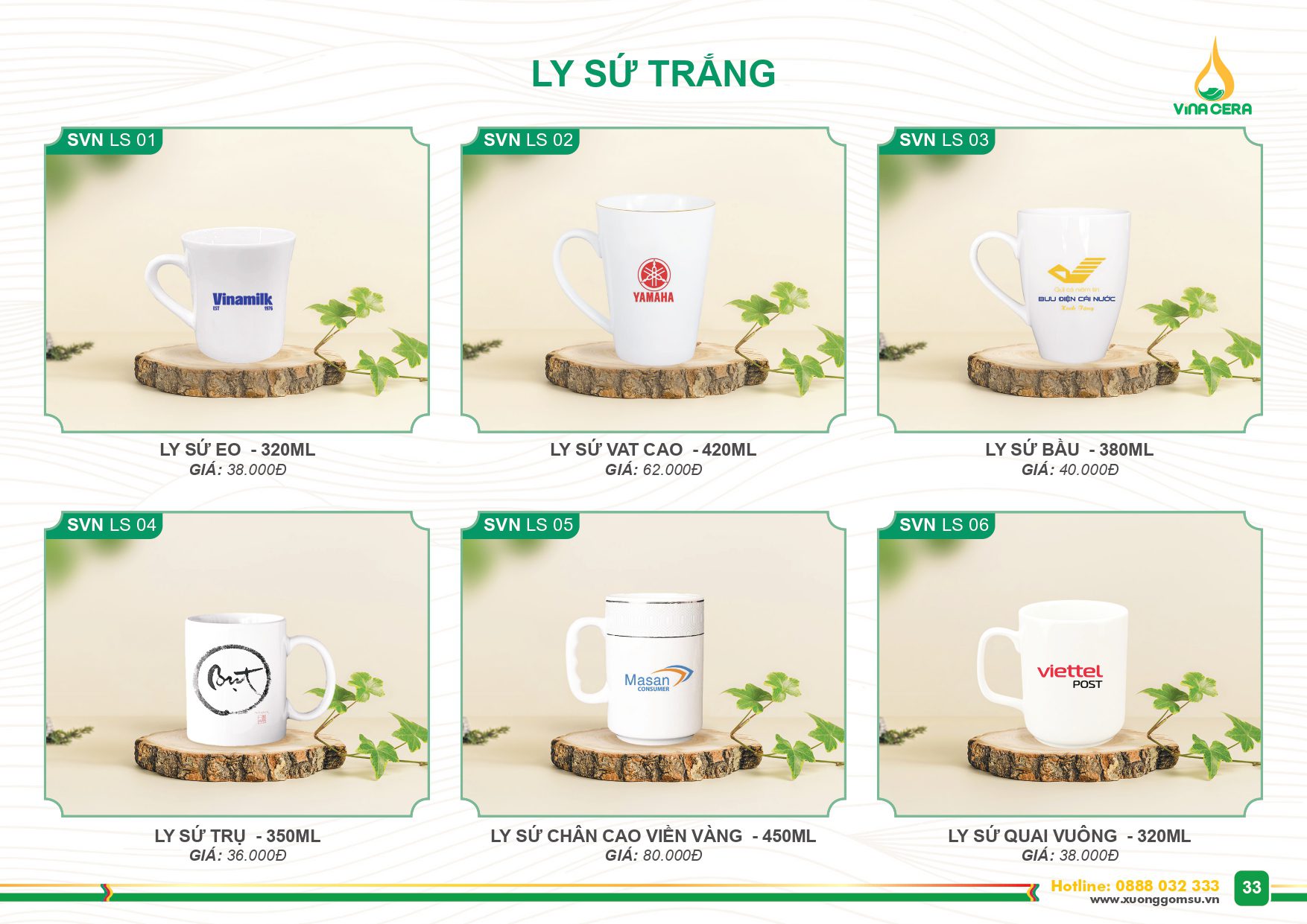 Catalog và Báo giá Ly sứ trắng