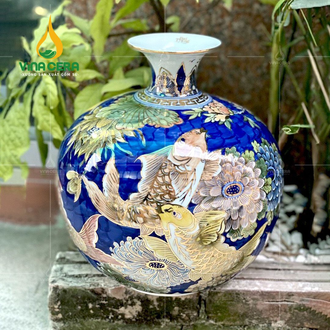 Xưởng Sản Xuất Bình Hút Tài Lộc Bát Tràng Theo Yêu Cầu - Giá Tốt Bình hút lộc Vạn Sự Như Ý viền vàng