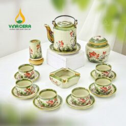 Bộ Ấm Tích Men Tro Vẽ Sen Đỏ - BAT 0170424
