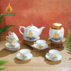 QUÀ TẶNG ĐẠI HỘI Bộ ấm trà mẫu đơn viền vàng Thuận Buồm Xuôi Gió
