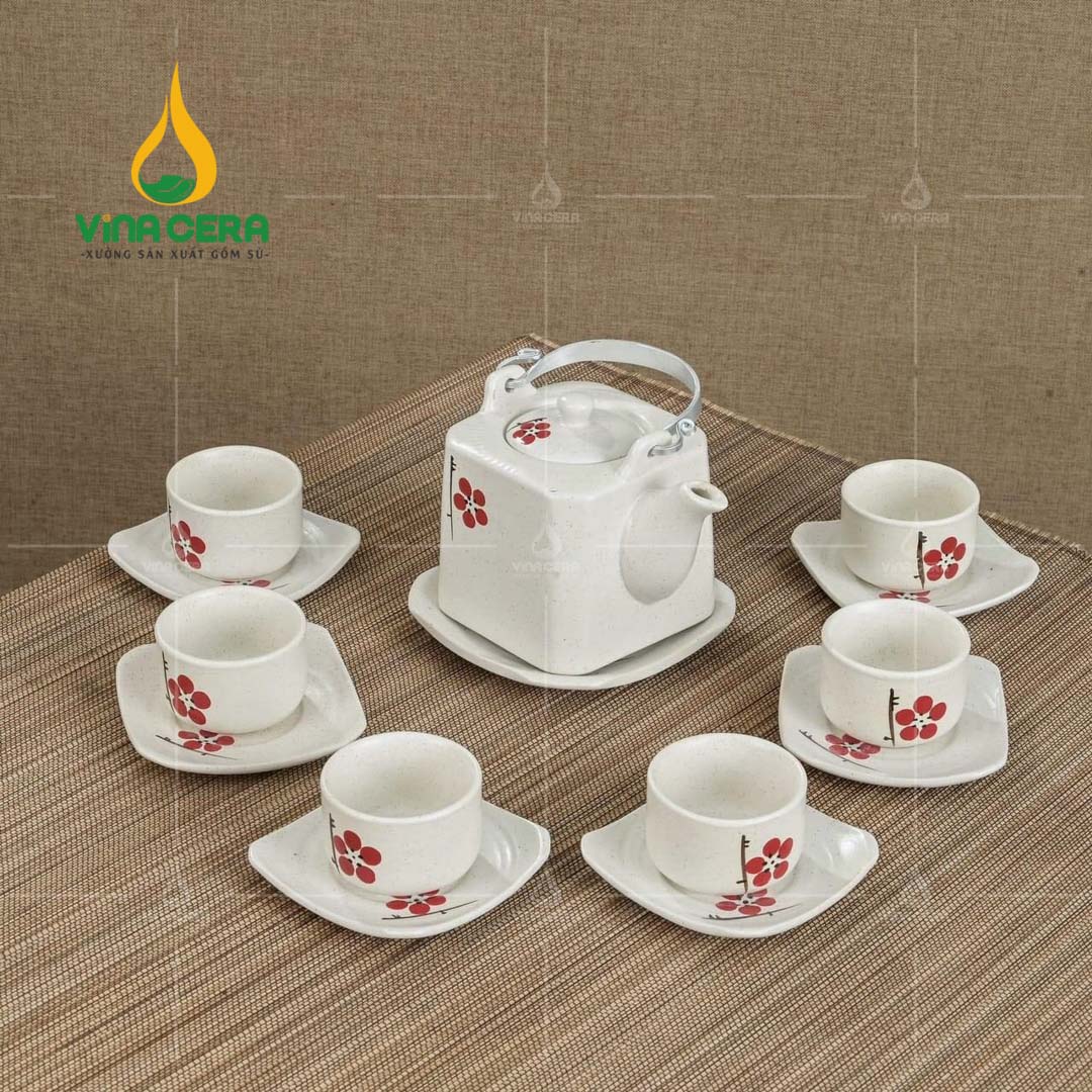 bộ ấm trà men kem bát tràng