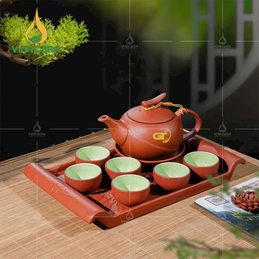Tại sao nên chọn bộ ấm chén trà Bát Tràng làm quà tặng sự kiện, đại hội Đảng, công Đoàn? Bộ trà gốm tử sa quả cam in logo
