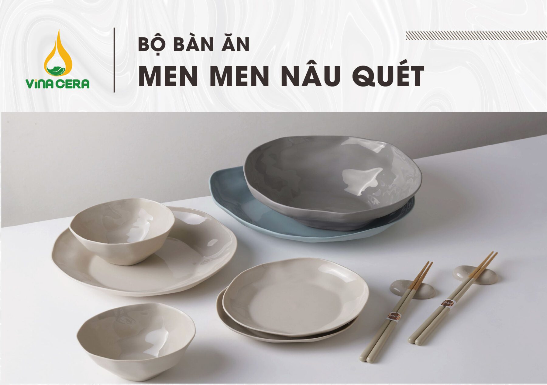 Bộ Bát Đĩa Bát Tràng men nâu quét