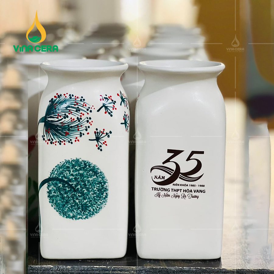 Bình hoa Bát Tràng vẽ bồ công anh in logo
