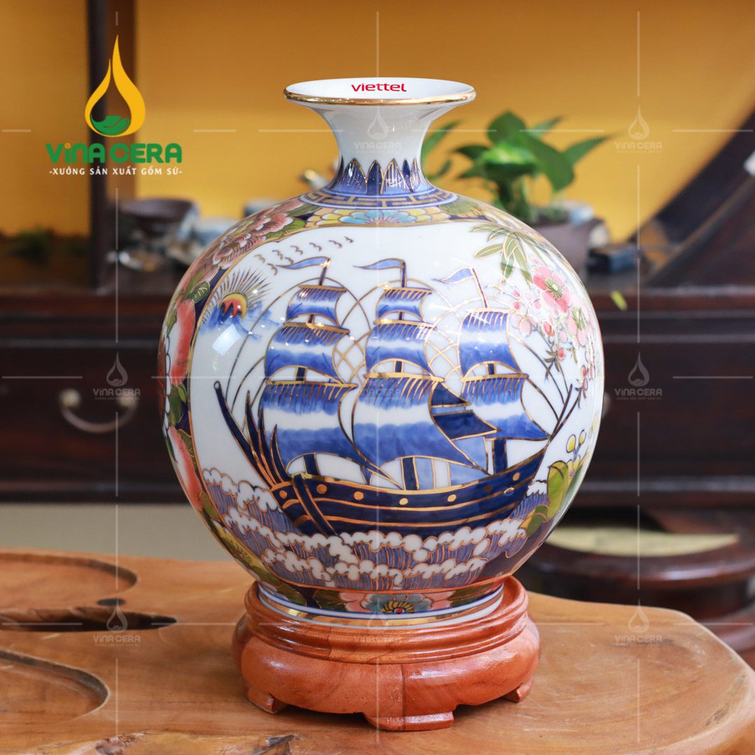 Catalogue Mẫu Bình Hút Lộc Mới Nhất + Báo Giá Bình Hút Lộc Bát Tràng Bình hút lộc Thuận Buồm Xuôi Gió viền vàng