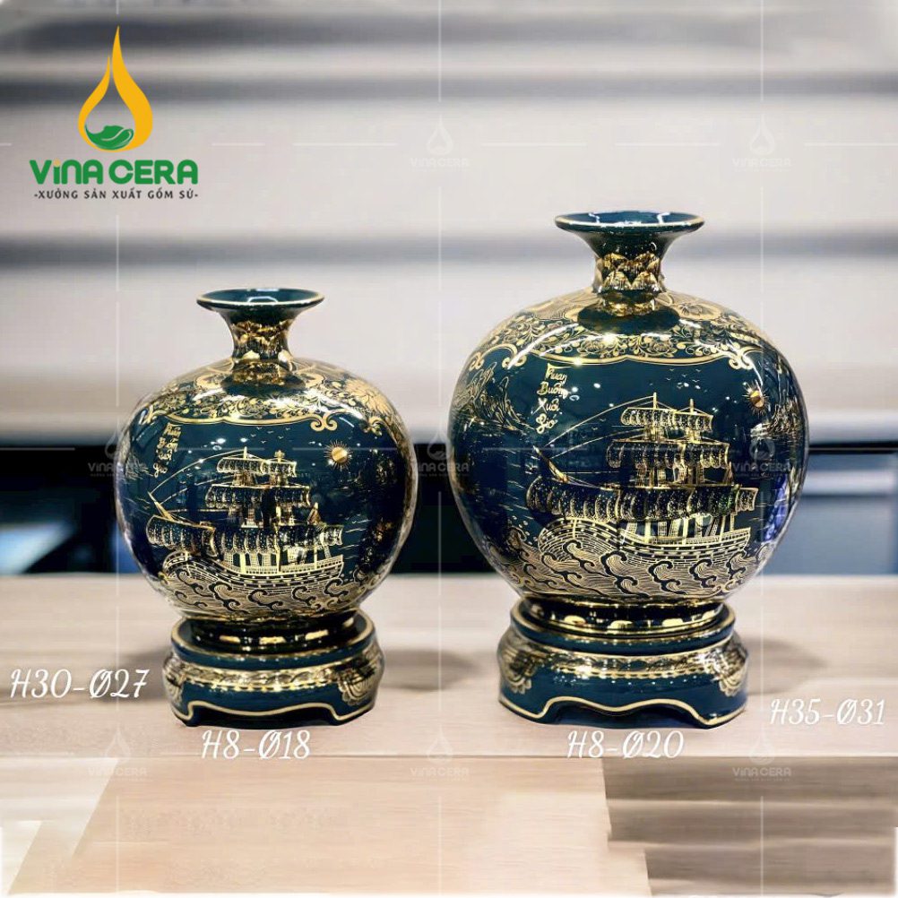 Catalogue Mẫu Bình Hút Lộc Mới Nhất + Báo Giá Bình Hút Lộc Bát Tràng Bình hút lộc vẽ vàng men lam