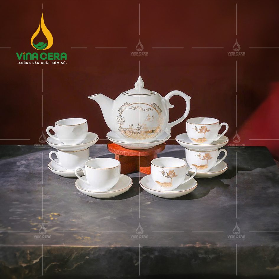 Xưởng sản xuất Gốm Sứ theo yêu cầu - Xưởng Vinacera Bộ ấm trà mừng ngày thành lập Quân đội