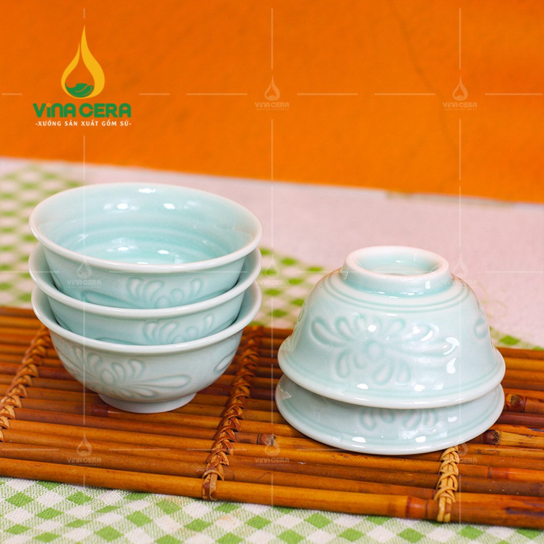 Chén Đĩa Sứ Men Ngọc Dáng Sen - BBA 082401 Chén đĩa sứ men ngọc dáng sen