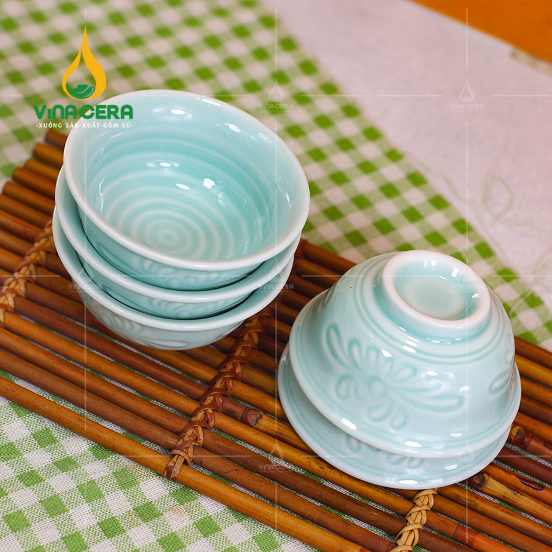 Chén Đĩa Sứ Men Ngọc Dáng Sen - BBA 082401 Chén đĩa sứ men ngọc dáng sen