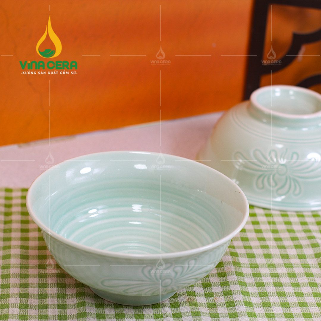 Chén Đĩa Sứ Men Ngọc Dáng Sen - BBA 082401 Chén đĩa sứ men ngọc dáng sen