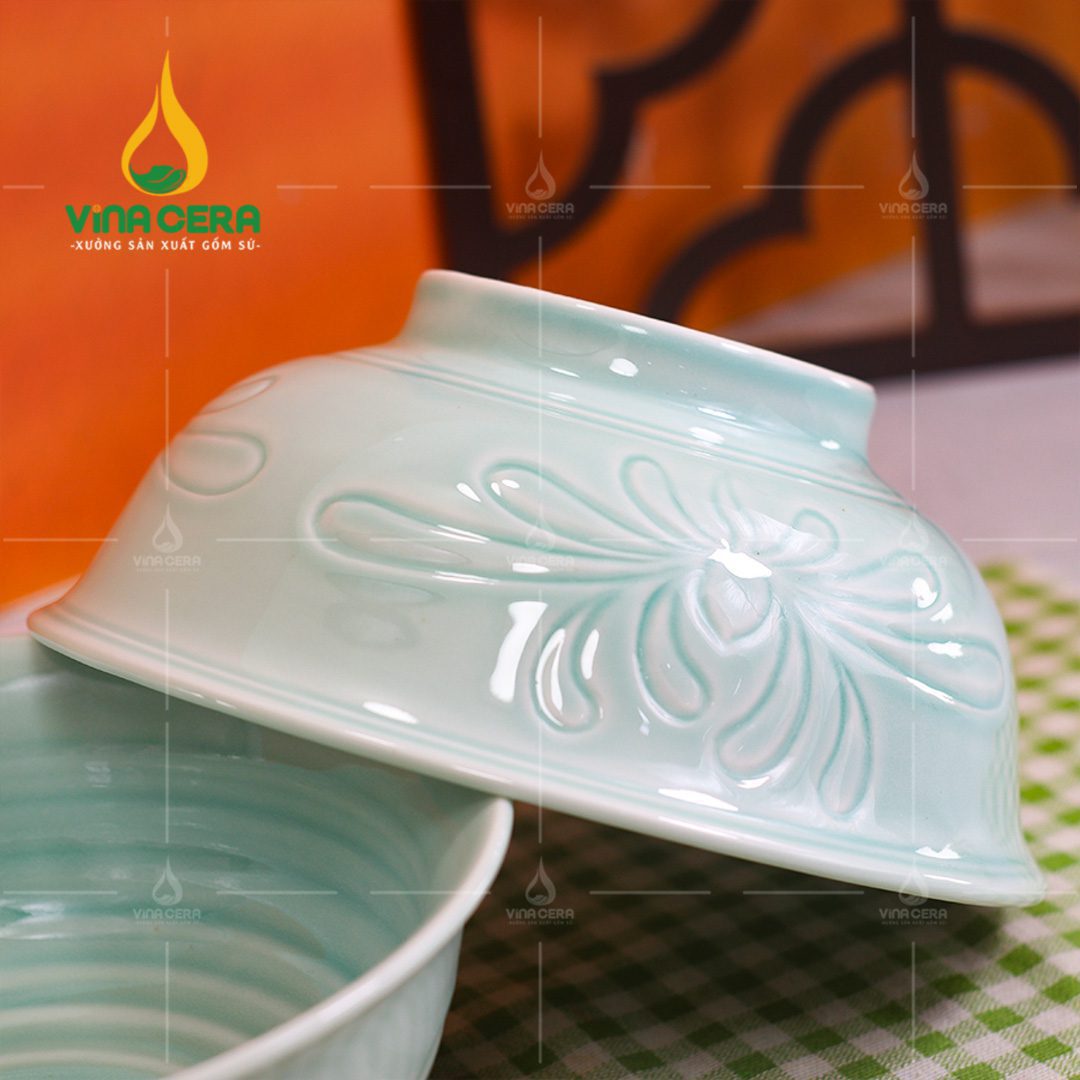 Chén Đĩa Sứ Men Ngọc Dáng Sen - BBA 082401 Chén đĩa sứ men ngọc dáng sen