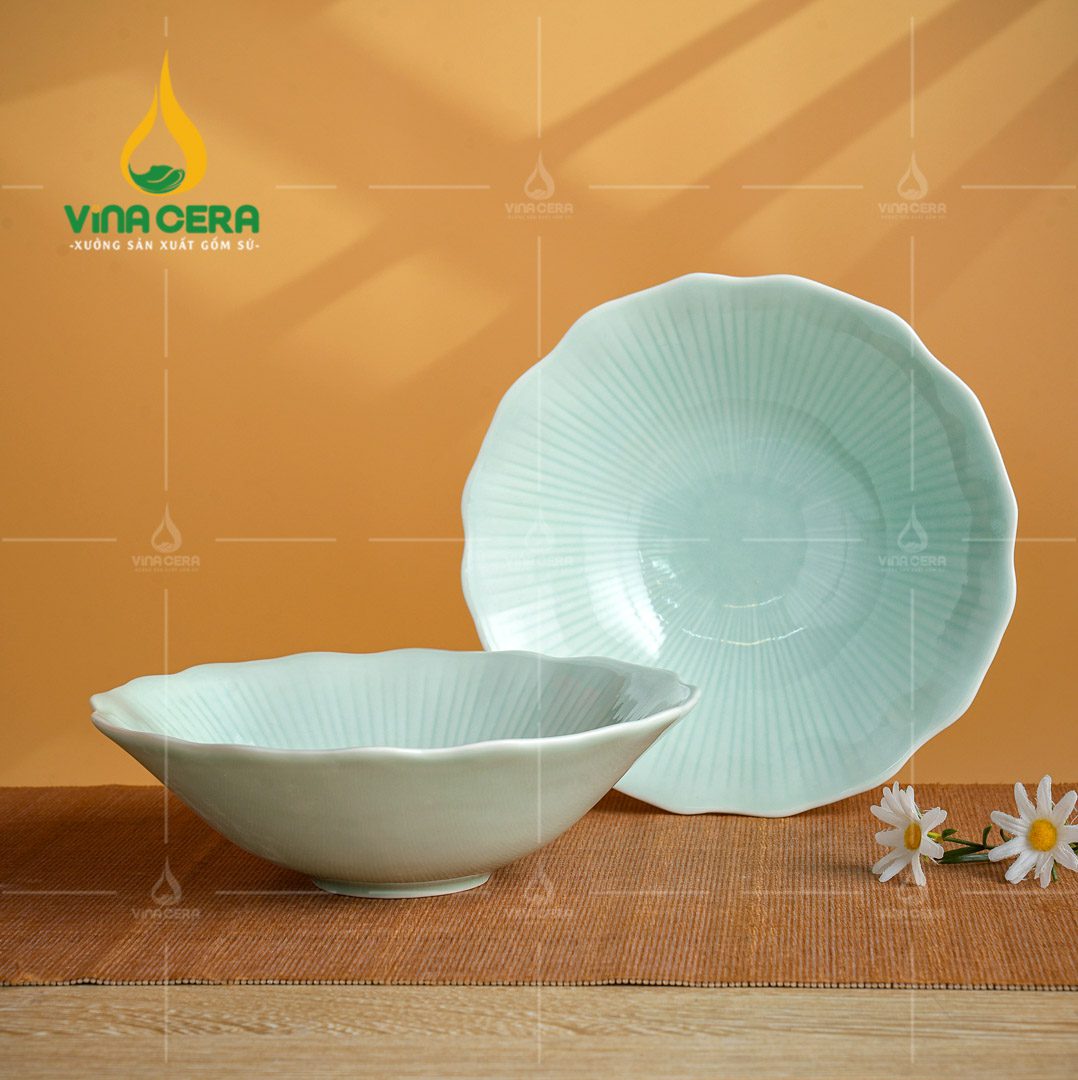 Chén Đĩa Sứ Men Ngọc Dáng Sen - BBA 082401 Chén đĩa sứ men ngọc dáng sen