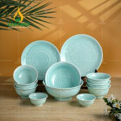 Chén đĩa sứ men ngọc dáng sen