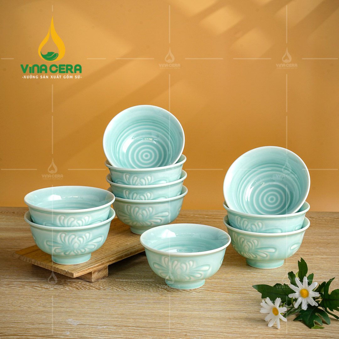 Chén Đĩa Sứ Men Ngọc Dáng Sen - BBA 082401 Chén đĩa sứ men ngọc dáng sen