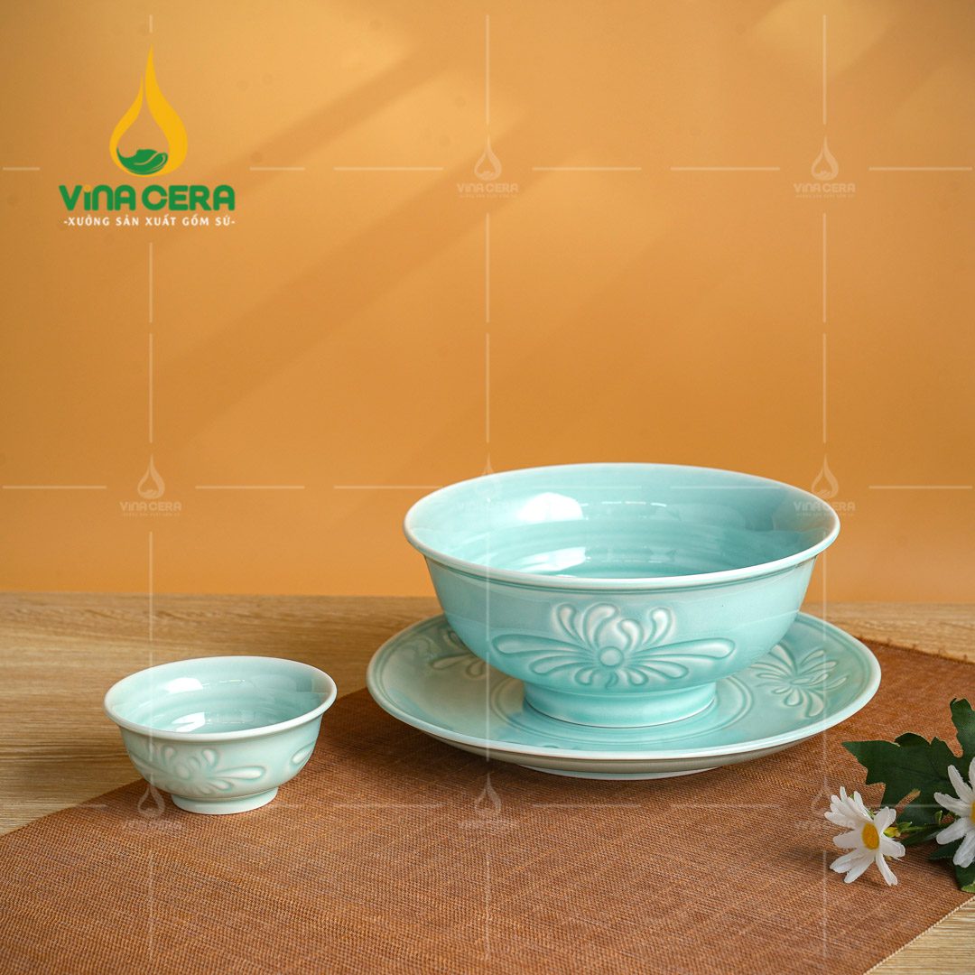 Chén Đĩa Sứ Men Ngọc Dáng Sen - BBA 082401 Chén đĩa sứ men ngọc dáng sen
