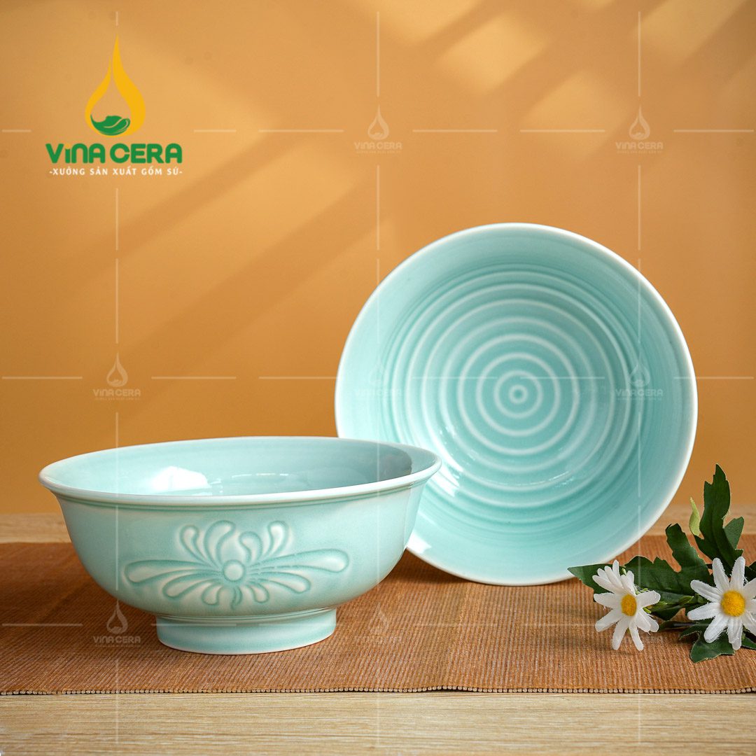 Chén Đĩa Sứ Men Ngọc Dáng Sen - BBA 082401 Chén đĩa sứ men ngọc dáng sen