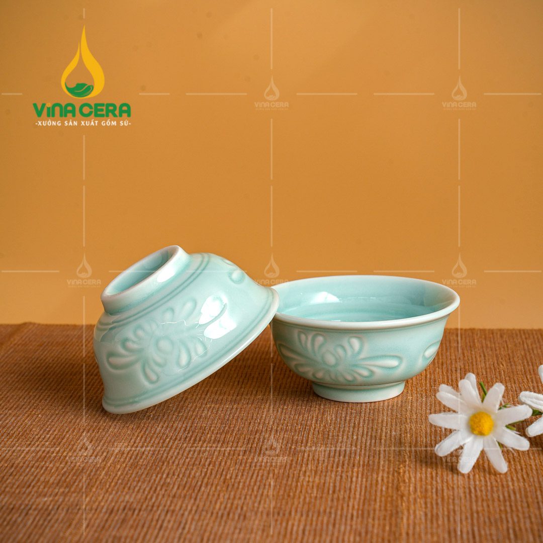 Chén Đĩa Sứ Men Ngọc Dáng Sen - BBA 082401 Chén đĩa sứ men ngọc dáng sen