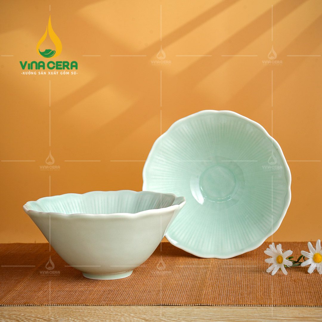 Chén Đĩa Sứ Men Ngọc Dáng Sen - BBA 082401 Chén đĩa sứ men ngọc dáng sen