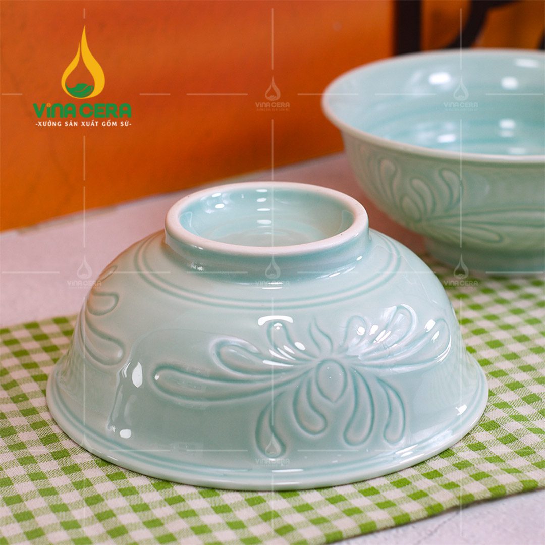 Chén Đĩa Sứ Men Ngọc Dáng Sen - BBA 082401 Chén đĩa sứ men ngọc dáng sen