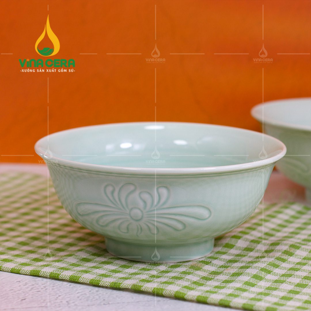 Chén Đĩa Sứ Men Ngọc Dáng Sen - BBA 082401 Chén đĩa sứ men ngọc dáng sen