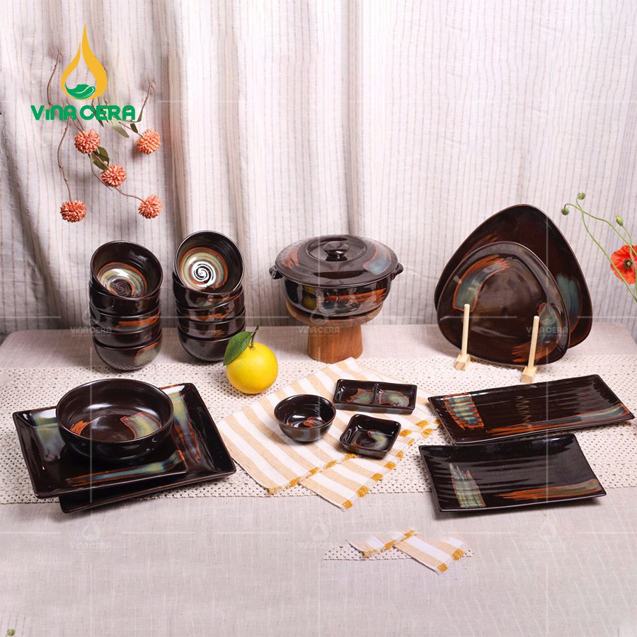 Bộ Bát Đĩa Bát Tràng men Hoa biến