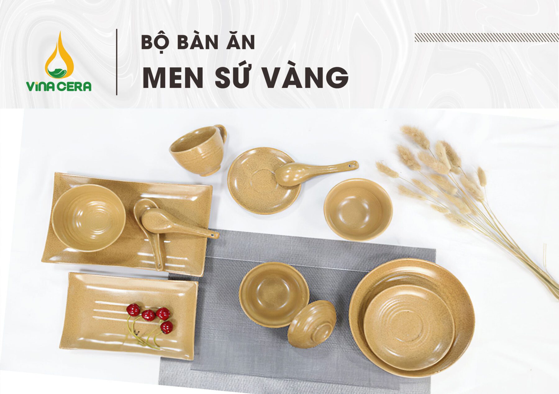 Bộ Bát Đĩa Bát Tràng men Sứ Vàng
