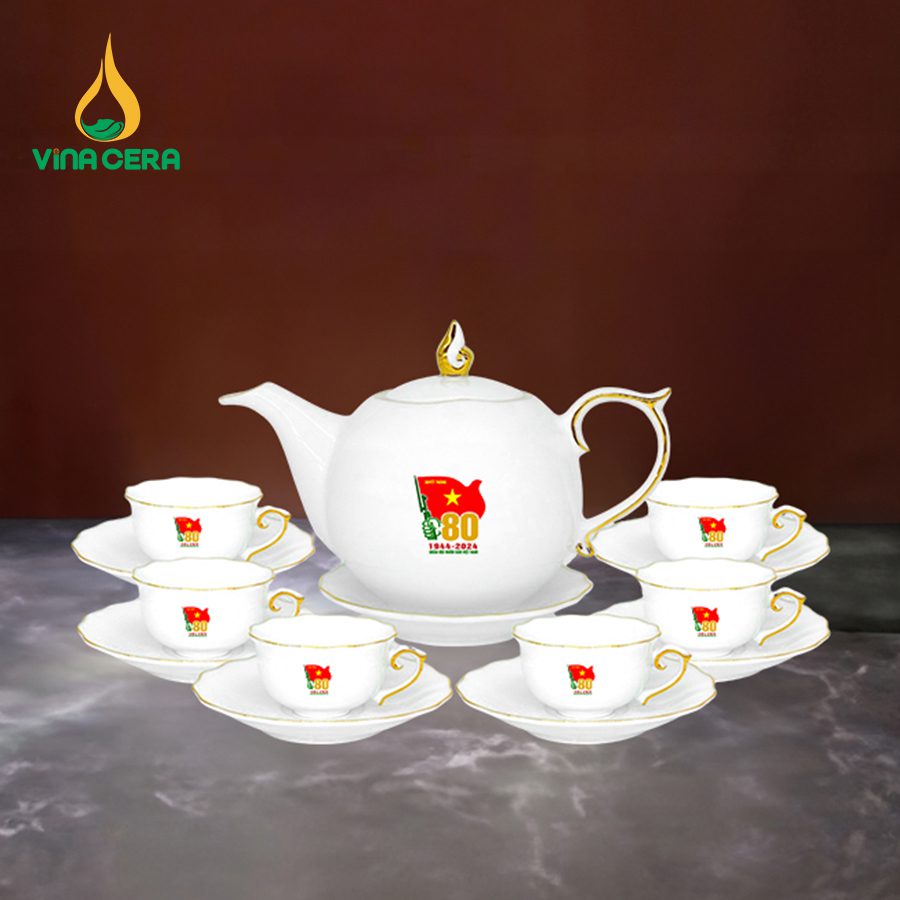 Bộ Ấm Chén Trà Bát Tràng Quà Tặng Kỷ Niệm Thành Lập Quân Đội