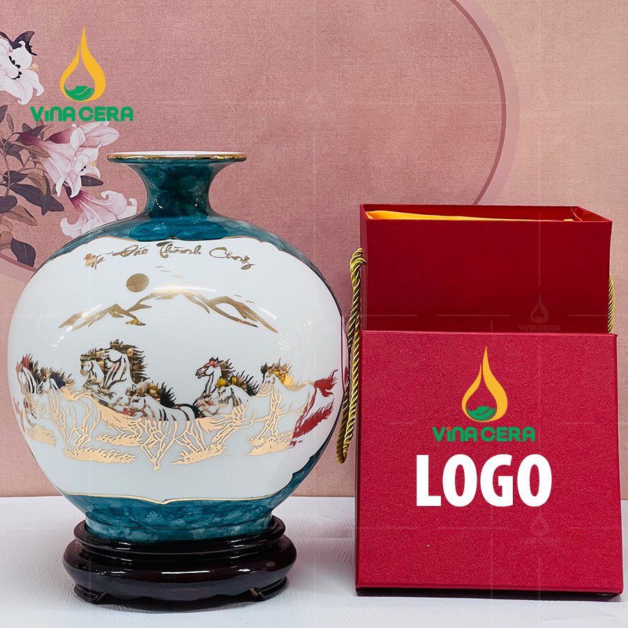 Bình Hút Lộc Vẽ Vàng Bát Tràng Màu Xanh Lục BHL-02110524 Bình Hút Lộc Bát Tràng in Decan vàng quà tặng cao cấp BLH-01102924