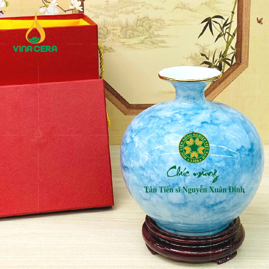 Bình Phong Thuỷ Hút Tài Lộc Men Màu In Decan Hoa Văn BHL-03102924 Bình Hút Tài Lộc Men Vân Đá in logo quà tặng