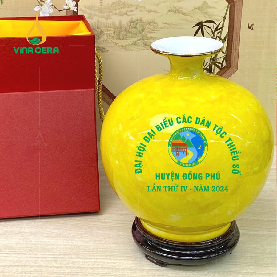 Bình Phong Thuỷ Hút Tài Lộc Men Màu In Decan Hoa Văn BHL-03102924 Bình Hút Tài Lộc Men Vân Đá in logo quà tặng