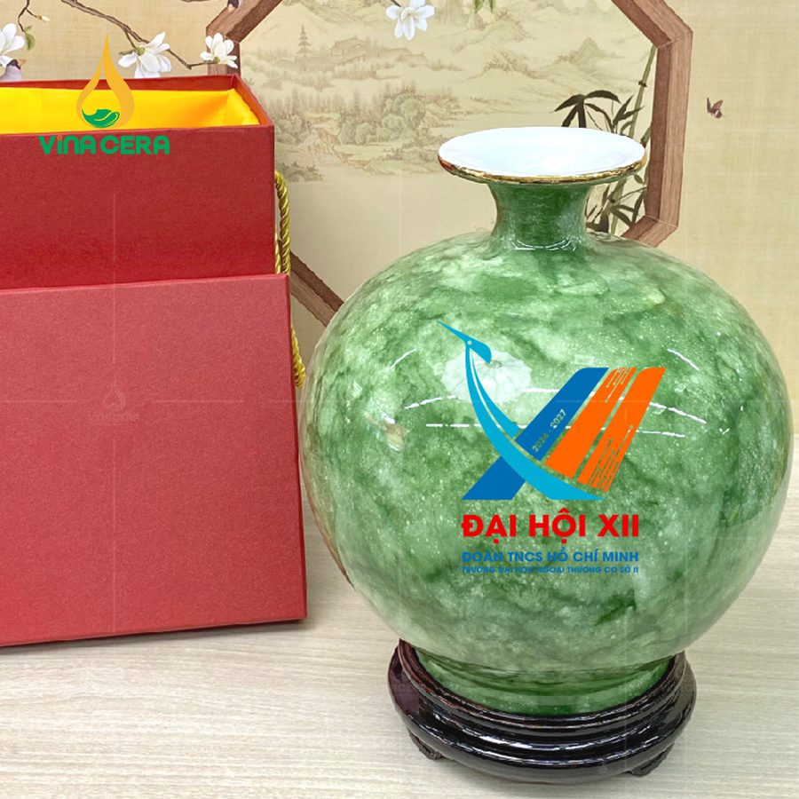 Bình Phong Thuỷ Hút Tài Lộc Men Màu In Decan Hoa Văn BHL-03102924 Bình Hút Tài Lộc Men Vân Đá in logo quà tặng