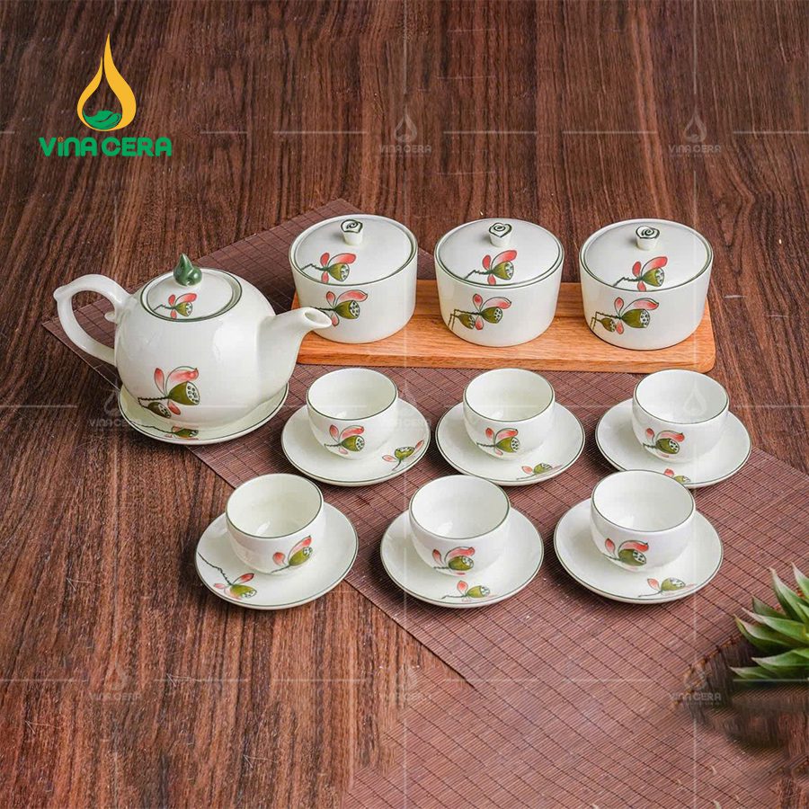 Bộ Ấm Trà - Kèm Bộ 3 Hủ Mứt Sứ BTKM010224 Bộ Ấm Trà - Kèm Bộ 3 Hủ Mứt Sứ BTKM010224